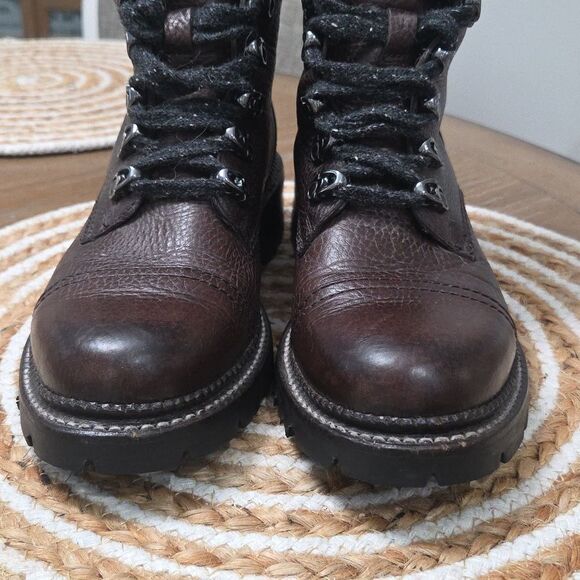Frye Samantha Hiker, Combat Mid Calf, Brown Lace Ups, Size 7.5B - Picture 2 of 9